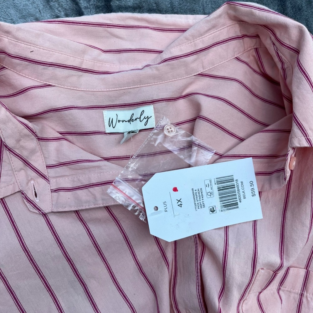 Wonderly Pink Burgundy Striped Button Down Shirt Long Sleeve Plus 4X NWT - Picture 8 of 9
